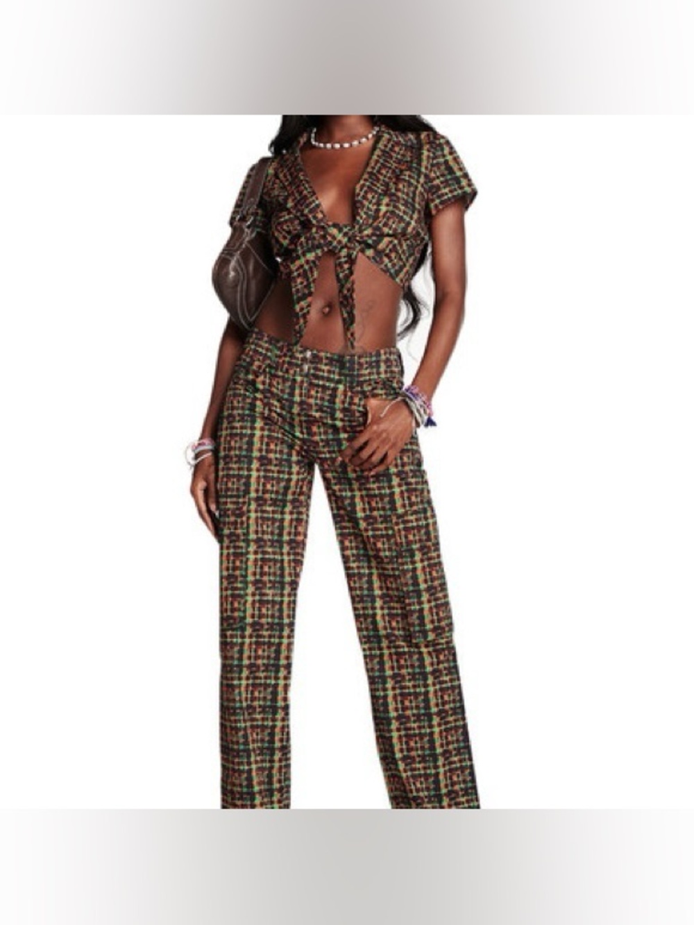 Designer I.AM.GIA Multicolor Set 2 Piece Festival Outfit Straight-Leg Pants Sz S